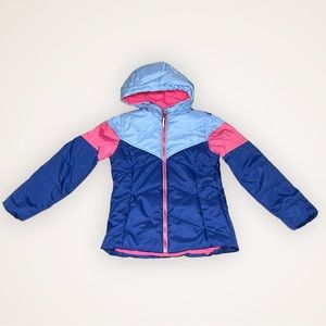 Girls' Colorblock Hooded Puffer Jacket - Blue & Pink